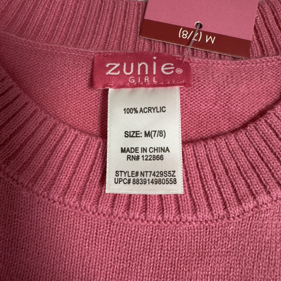 Zunie Girls Valentines Day Sweater Size Medium (7/8) Bright Pink "Love" - Picture 6 of 9